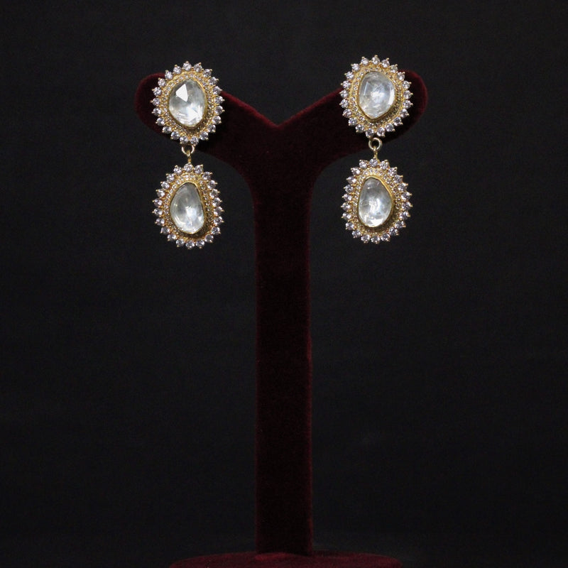 EARRINGS:- 92.5 STERLING SILVER, GOLD PLATED WITH KUNDAN AND ZIRCONIA.