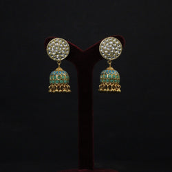 EARRINGS:- 92.5 STERLING SILVER, GOLD PLATED WITH KUNDAN AND TURQUOISE & SILVER GOLD PLATED BEADS.