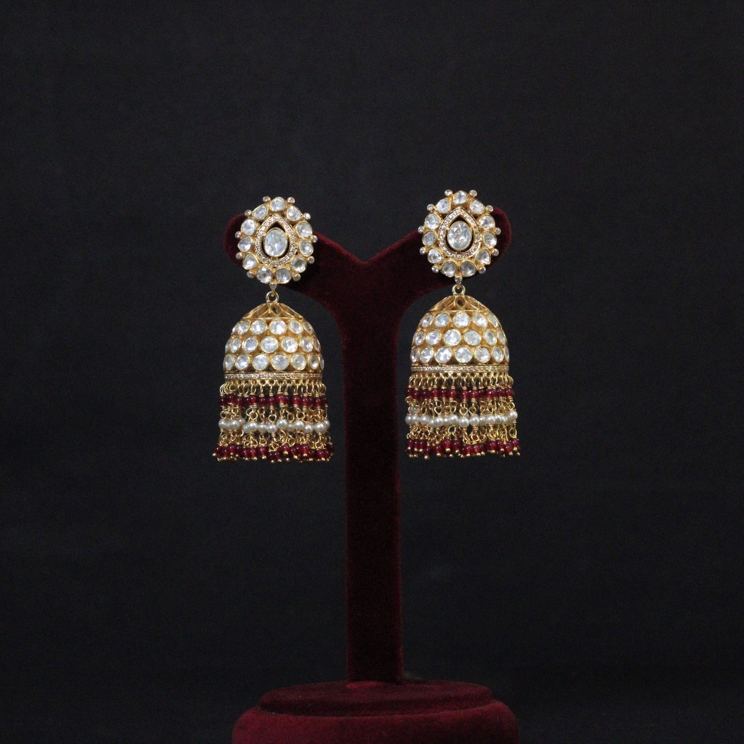 GOLD PLATED STERLING SILVER JHUMKI EARRINGS IN JADAU COLLECTIONS.