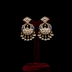 EARRINGS- 92.5 STERLING SILVER GOLD PLATED WITH MEENAKARI, KUNDAN AND FRESH WATER PEARLS.