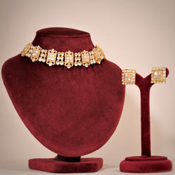 NECKLACE AND EARRING IN 92.5 STERLING SILVER IN  GOLD PLATED WITH KUNDAN AND MOTHER OF PEARLS