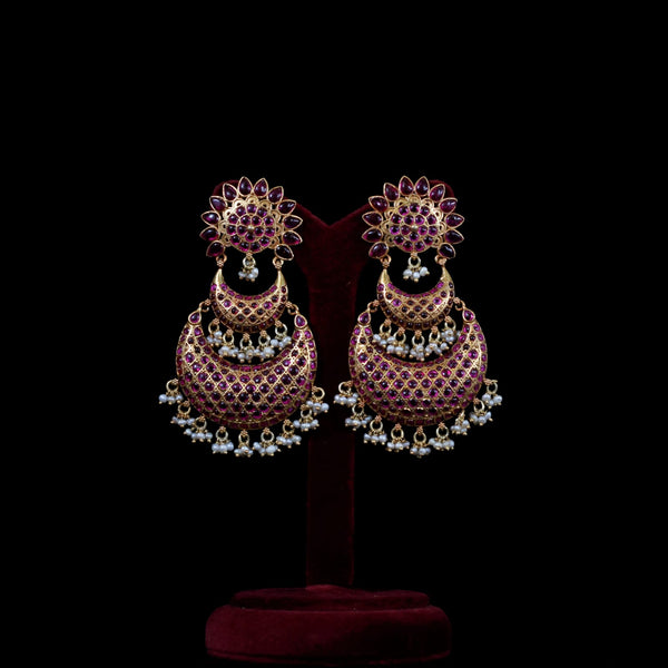 EARRINGS- 92.5 STERLING SILVER GOLD PLATED, PINK ONYX STONES WITH FRESH WATER PEARLS.