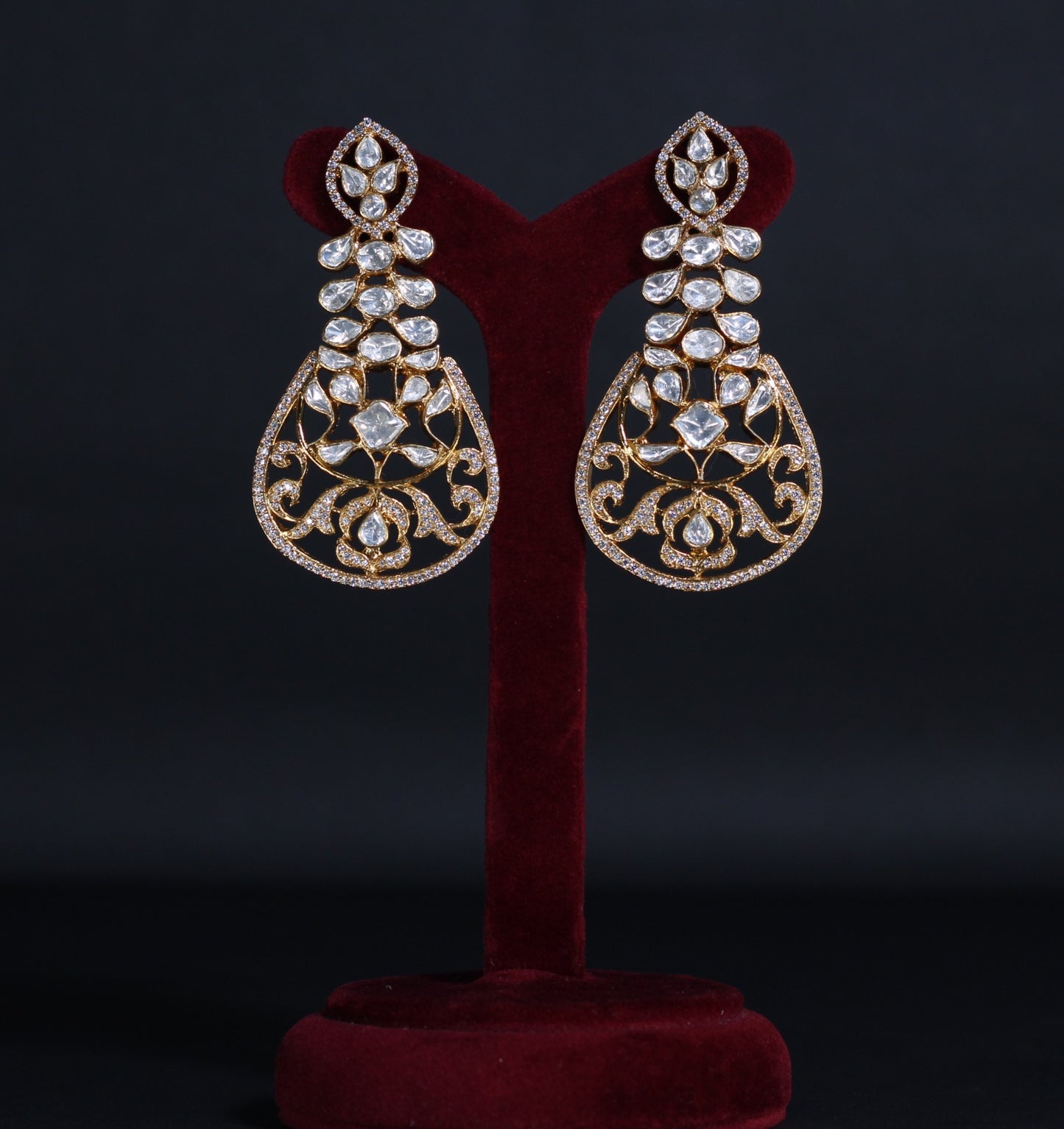 GOLD PLATED STERLING SILVER DANGLERS EARRINGS  IN  MOSONITE POLKI COLLECTIONS.