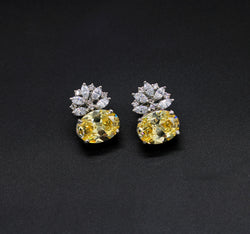 EARRINGS IN 92.5 STERLING SILVER WITH SWAROVSKI & CITRINE IN WHITE RHODIUM PLATED