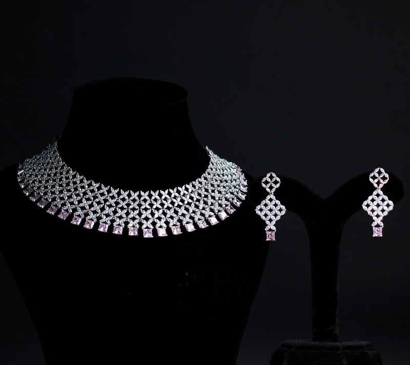 NECKLACE and earring IN 92.5 STERLING SILVER WITH SWAROVSKI IN WHITE RHODIUM PLATED