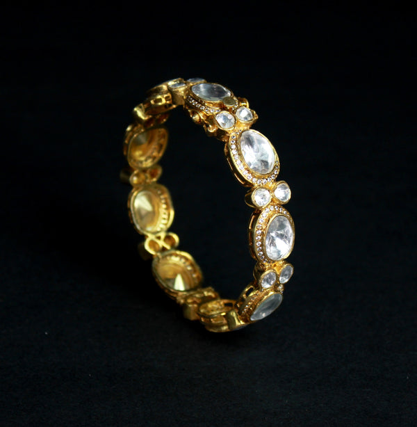 BANGLE  IN 92.5 STERLING SILVER WITH KUNDAN & ZIRCONIA -  GOLD PLATED.