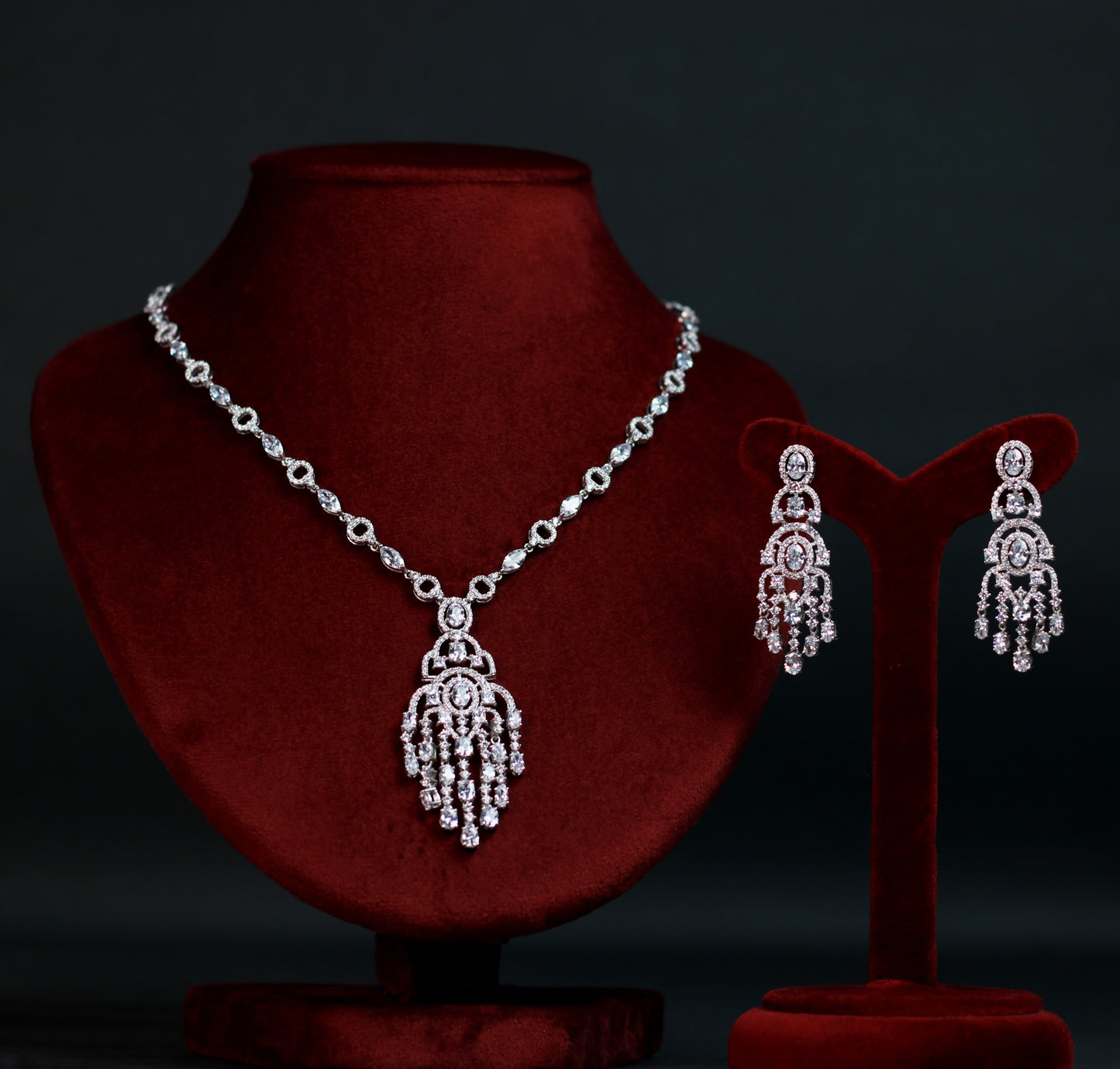 NECKLACE and earring  IN 92.5 STERLING SILVER WITH SWAROVSKI IN WHITE RHODIUM PLATED