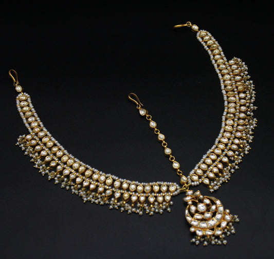 MATHAPATTI in 92.5 STERLINGS  SILVER, GOLD PLATED in  KUNDAN AND FRESH WATER PEARLS