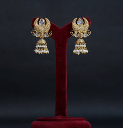 EARRINGS  IN 92.5 STERLING SILVER,  GOLD PLATED with BLACK RUTILE & FRESH WATER PEARLS.