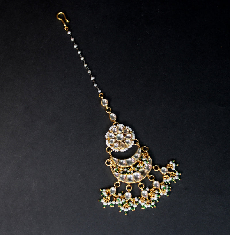 MANGTIKKA  in 92.5 STERLING SILVER WITH GOLD PLATED AND KUNDAN & FRESH  WATER PEARLS.
