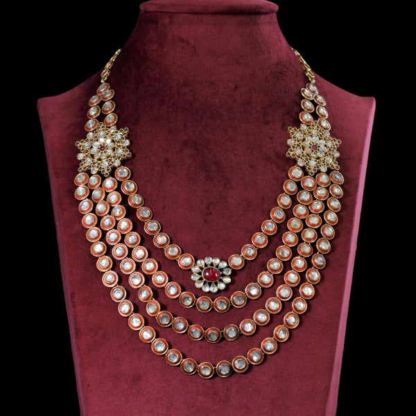 NECKLACE- 92.5 STERLING SILVER GOLD PLATED, RED ENAMEL WITH  KUNDAN AND RED ONYX .